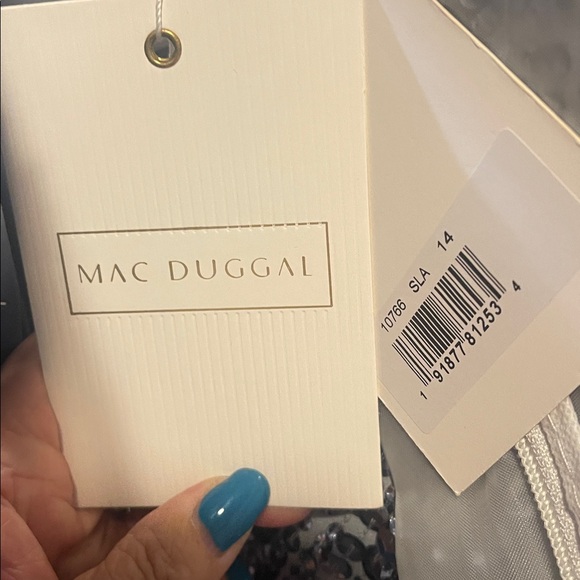 Mac Duggal 10766 Sequined Short Sleeve Wrap Over Dress New 14 Slate Blue - Picture 5 of 7